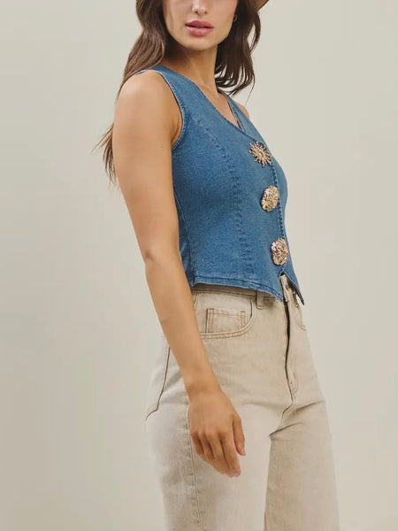 Dazzled Denim Vest in Blue
