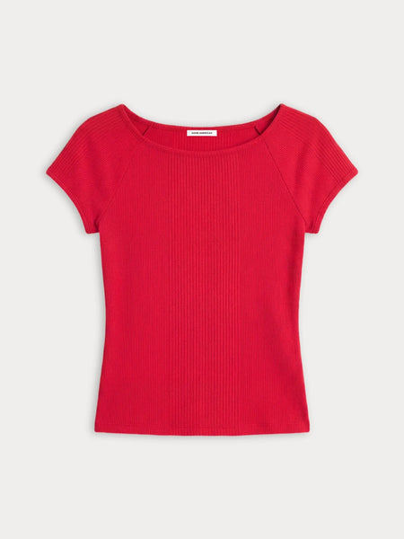 The Variegated Rib Top in Crimson Rose