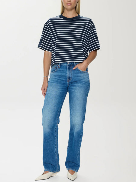 Mae Cropped Tee in Navy Stripe