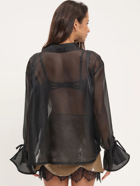 Organza Button Up Blouse in Black