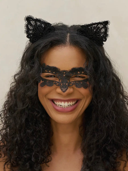Lace Headband & Mask in Black Cat