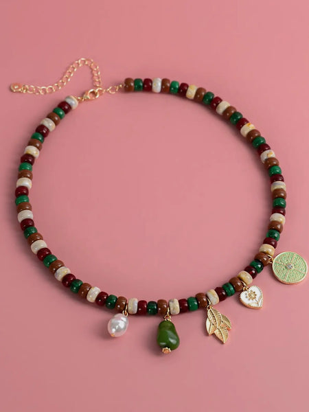 Leaf Charm Beaded Necklace