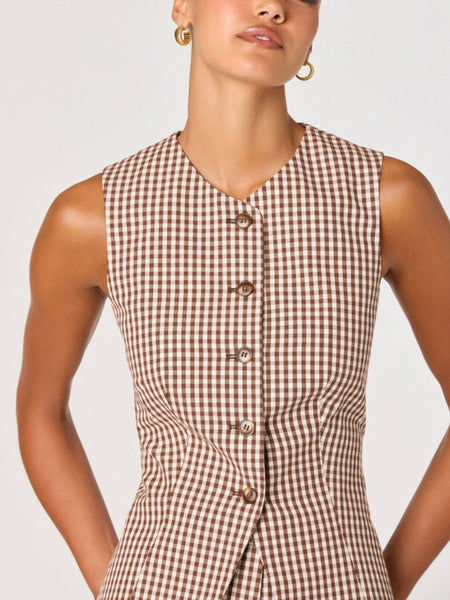 Karan Vest in Brown Checker