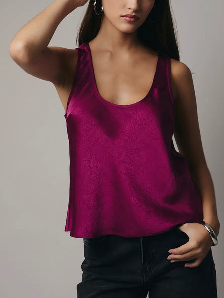 How Are U Satin Tank in Berry