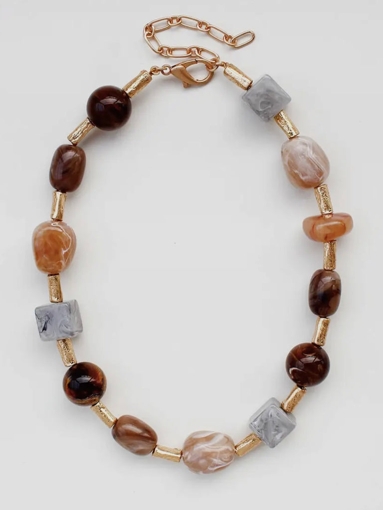 Mixed Bead Necklace in Dark Natural