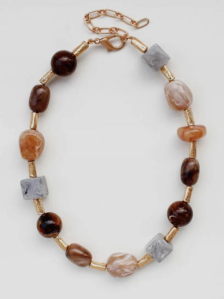 Mixed Bead Necklace in Dark Natural