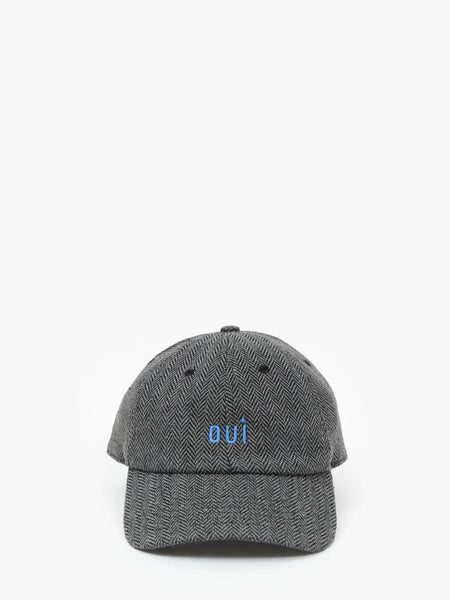 Wool Baseball Hat in Embroidered OUI Black & White