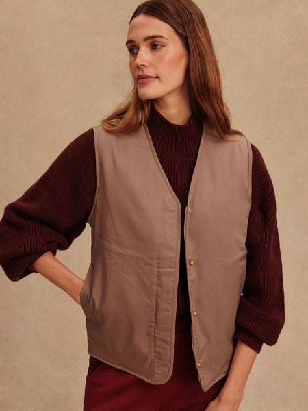 Lori Reversible Gilet in Ash Taupe & Birch
