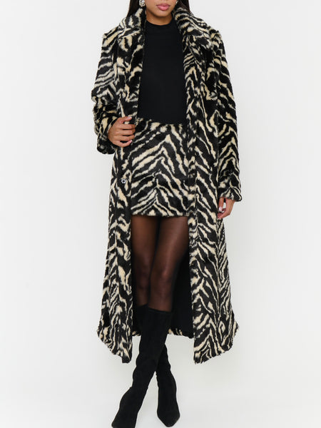 Phoebe Mini Skirt in Neutral Zebra Faux Fur