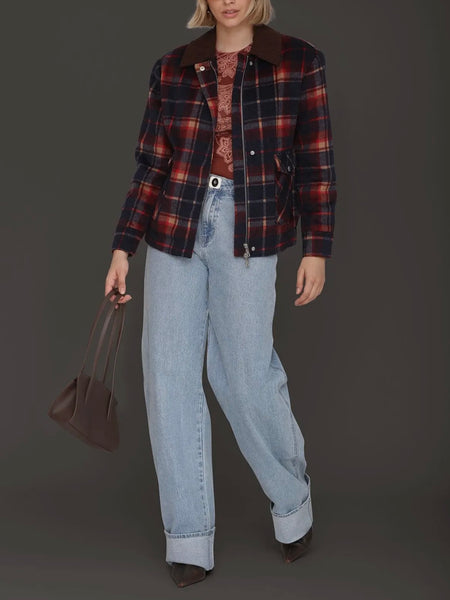 Heritage Plaid Bomber Jacket in Navy & Red