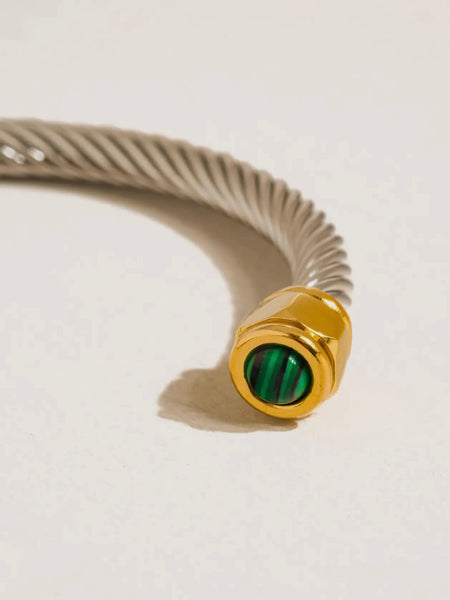 Vail Braided Bangle in Silver & Green