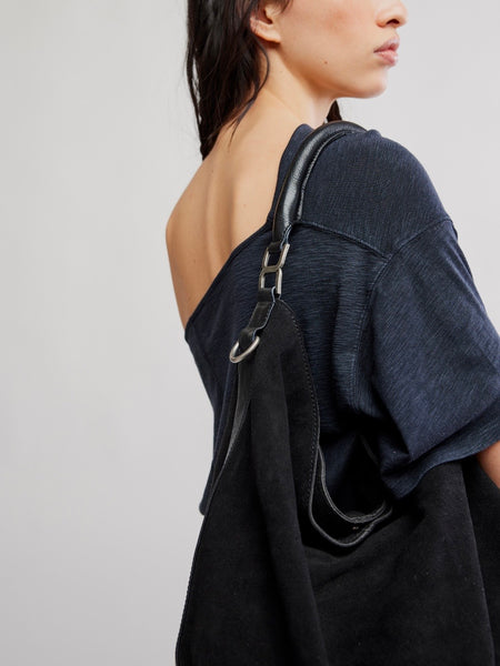 Suzie Suede Slouch Tote in Black