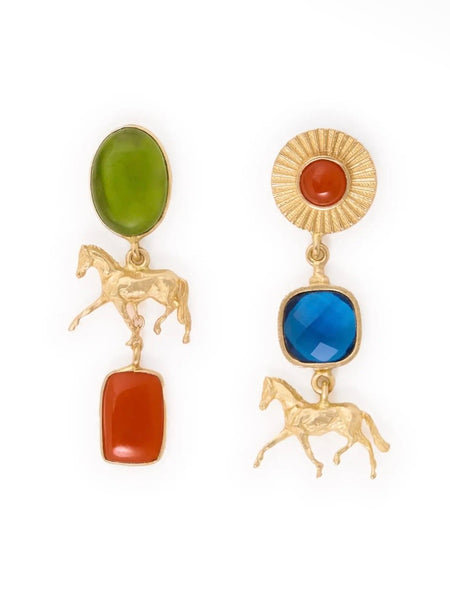 Calliope Horse Glass & Carnelian Stone Earrings