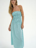 Kapaia Strapless Dress in Teal Stripe