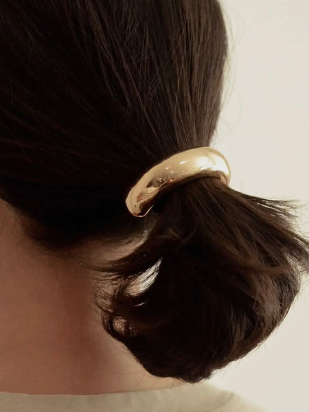 Wide Rounded Hair Cuff in Gold
