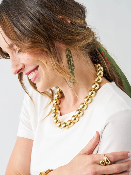 Marissa Bead Fringe Earrings in Olive