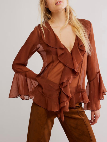 Bali Tulula Chiffon Blouse in Umber Earth Combo