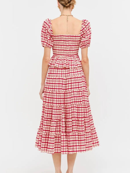 Clemence Plaid Blouse in Red