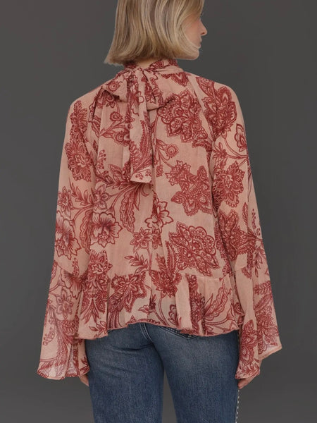 Tapestry Print Chiffon Ruffle Blouse in Batik Tapestry