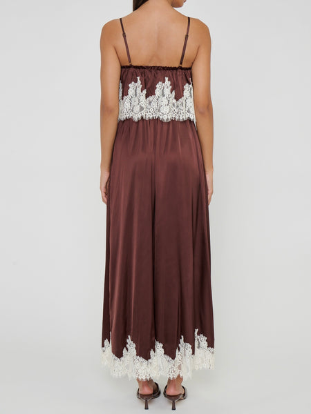 Emmylou Maxi Dress in Chocolate Satin Lace