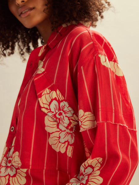 Hidden Flower Camp Shirt in Cherry Combo