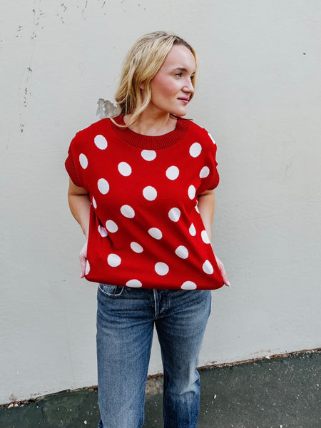 Off The Bench Sweater in Red & White