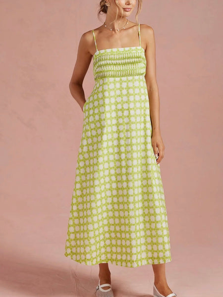Pintucked Palm Dress in Chartreuse