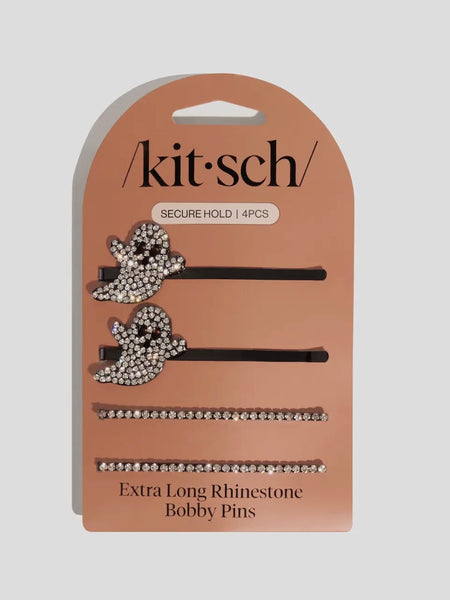 Extra Long Metal Rhinestone Bobby Pins 4pc in Ghost