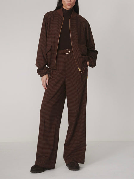 Keagan Short Blouson Jacket in Dark Cocoa Mini Check