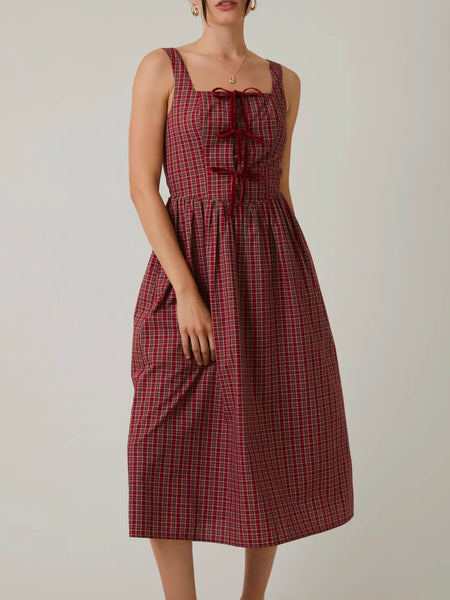 Tied Together Maxi Dress in Berry Plaid