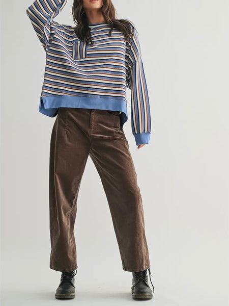 Stunned Stripes Top in Blue Combo