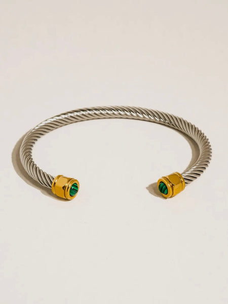 Vail Braided Bangle in Silver & Green