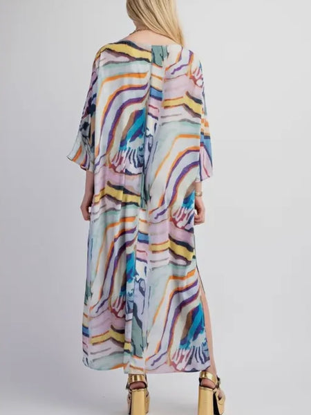 Living In A Rainbow Kaftan Dress in Multi