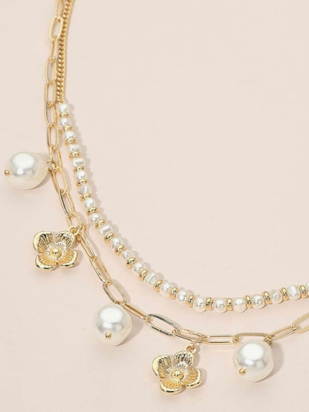 So Sweet Pearl & Flower Layered Necklace