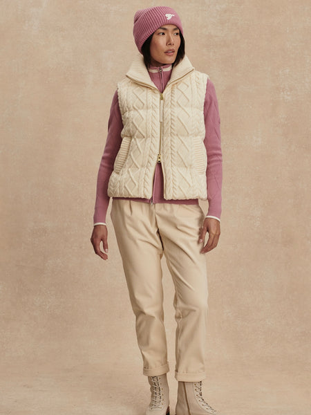 Irina Cable Knit Gilet in Egret