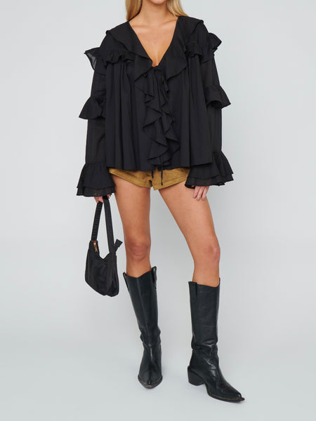 Joss Ruffle Top in Black Voile