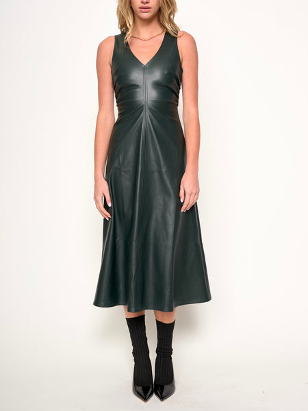 Celeste Faux Leather Dress in Emerald