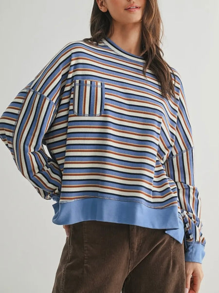Stunned Stripes Top in Blue Combo