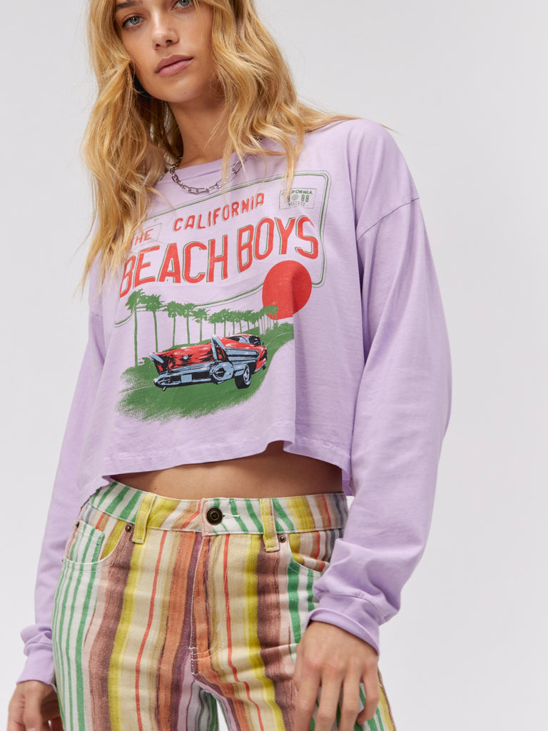 The Beach Boys License Plate Crop LS Merch Tee in Lavender Bloom