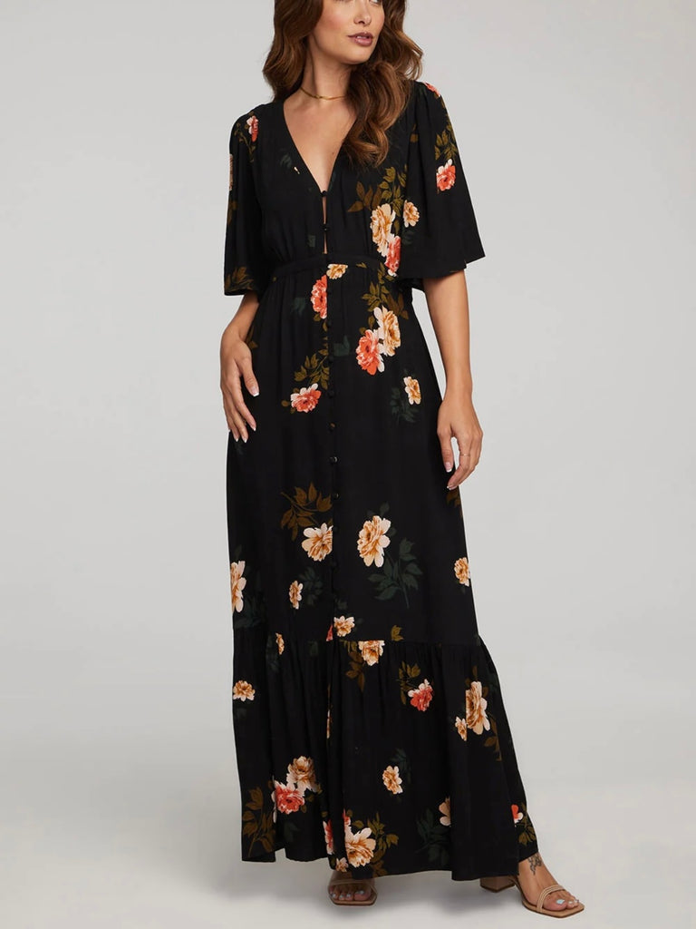 Naya Maxi Dress in Black Floral