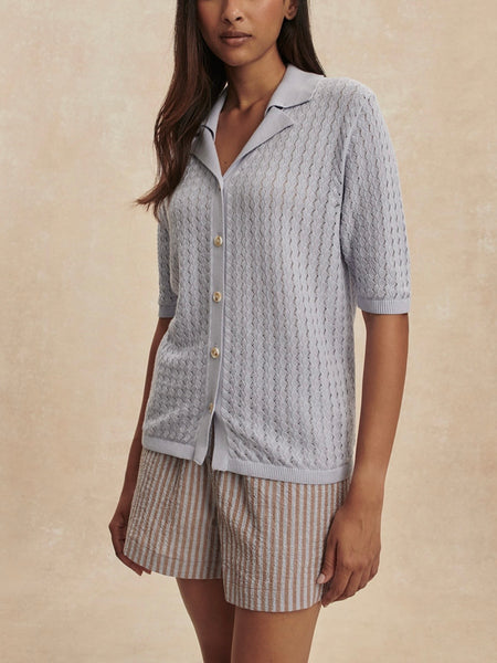 Darina Short 4 in Cocoa Blue Stripe