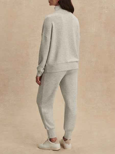Hawley Half Zip Sweat in Light Grey Marl