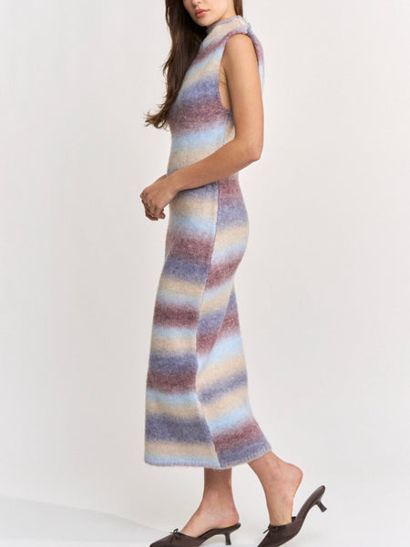 Erin Knit Maxi Dress in Blue Brown Ombre