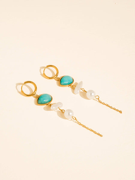 Libertine Stone Pearl Drop Earrings in Turquoise