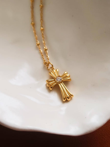 Lourdes CZ Cross Necklace