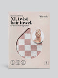 Extra Large Quick Dry Hair Towel Wrap in Terracotta Checker