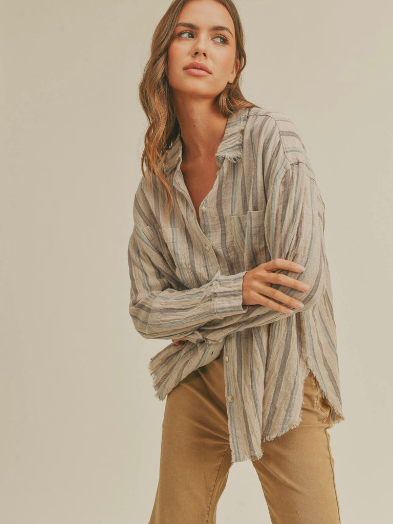 Here and There Striped Top in Taupe