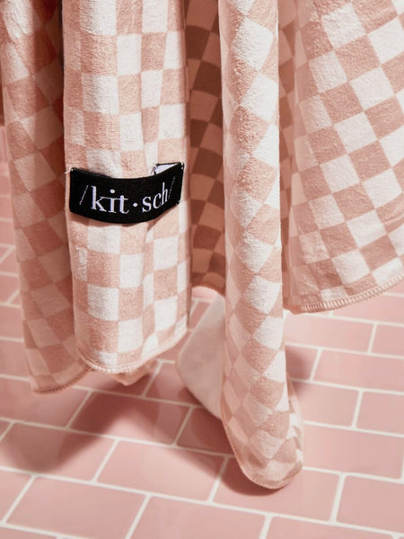 Extra Large Quick Dry Hair Towel Wrap in Terracotta Checker