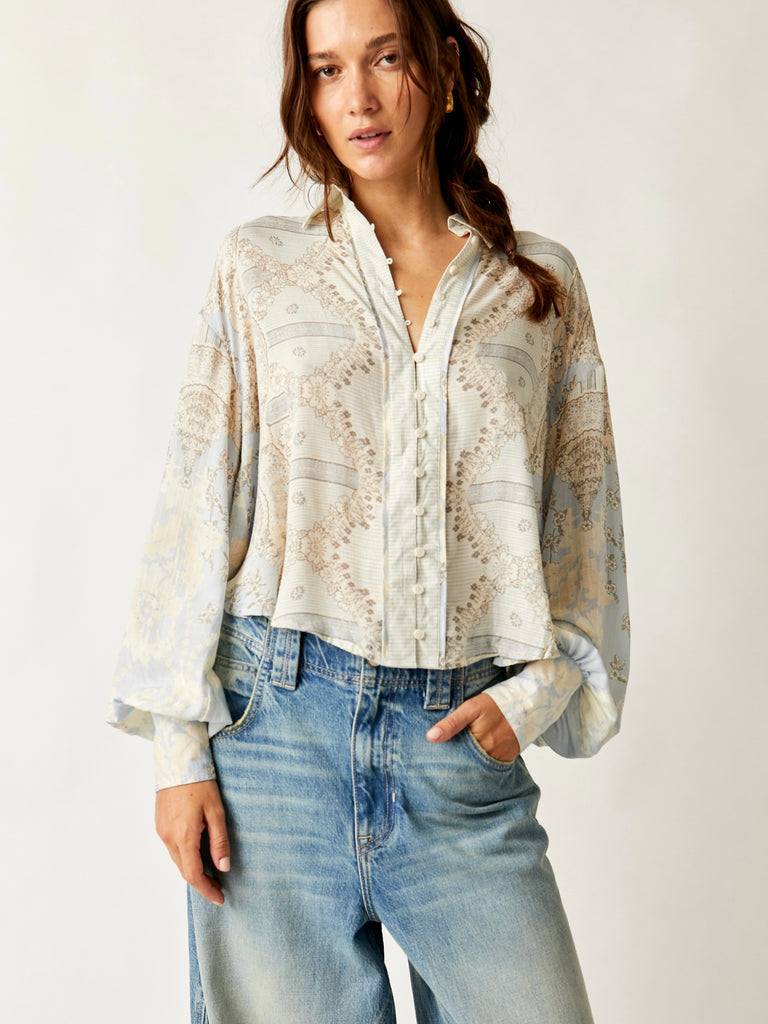 Virgo Baby Button Down in Spring Blue Combo