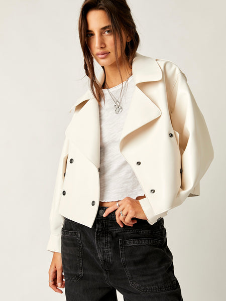 White vegan leather outlet jacket